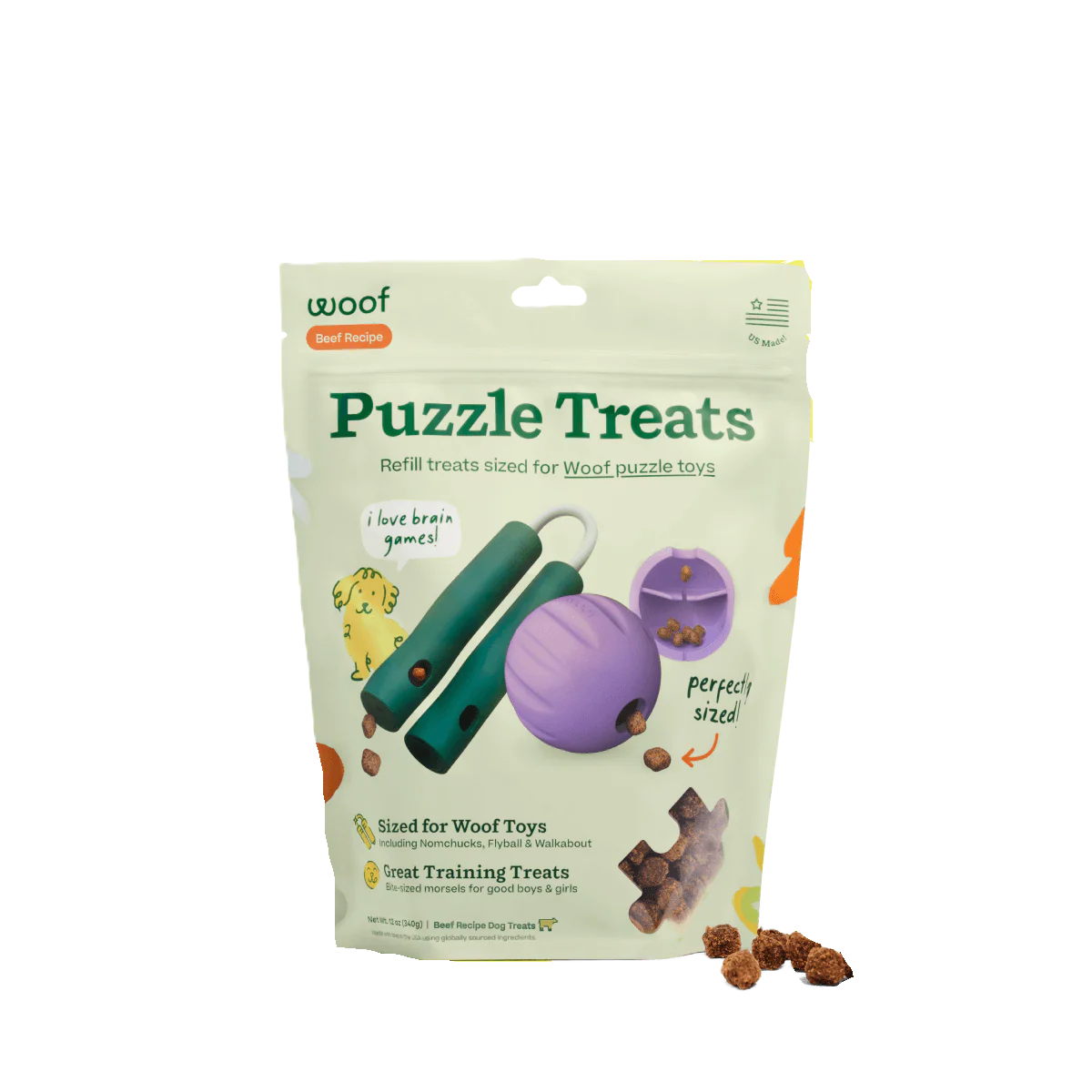 Woof Puzzle Treats, Dog Treats, 12-oz Pouch