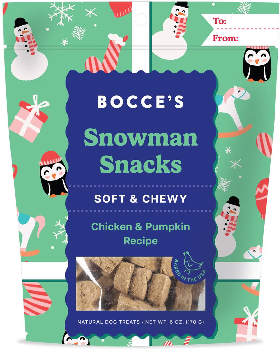 Bocce's Bakery Snowman Snacks Dog Treats, 6-oz Bag