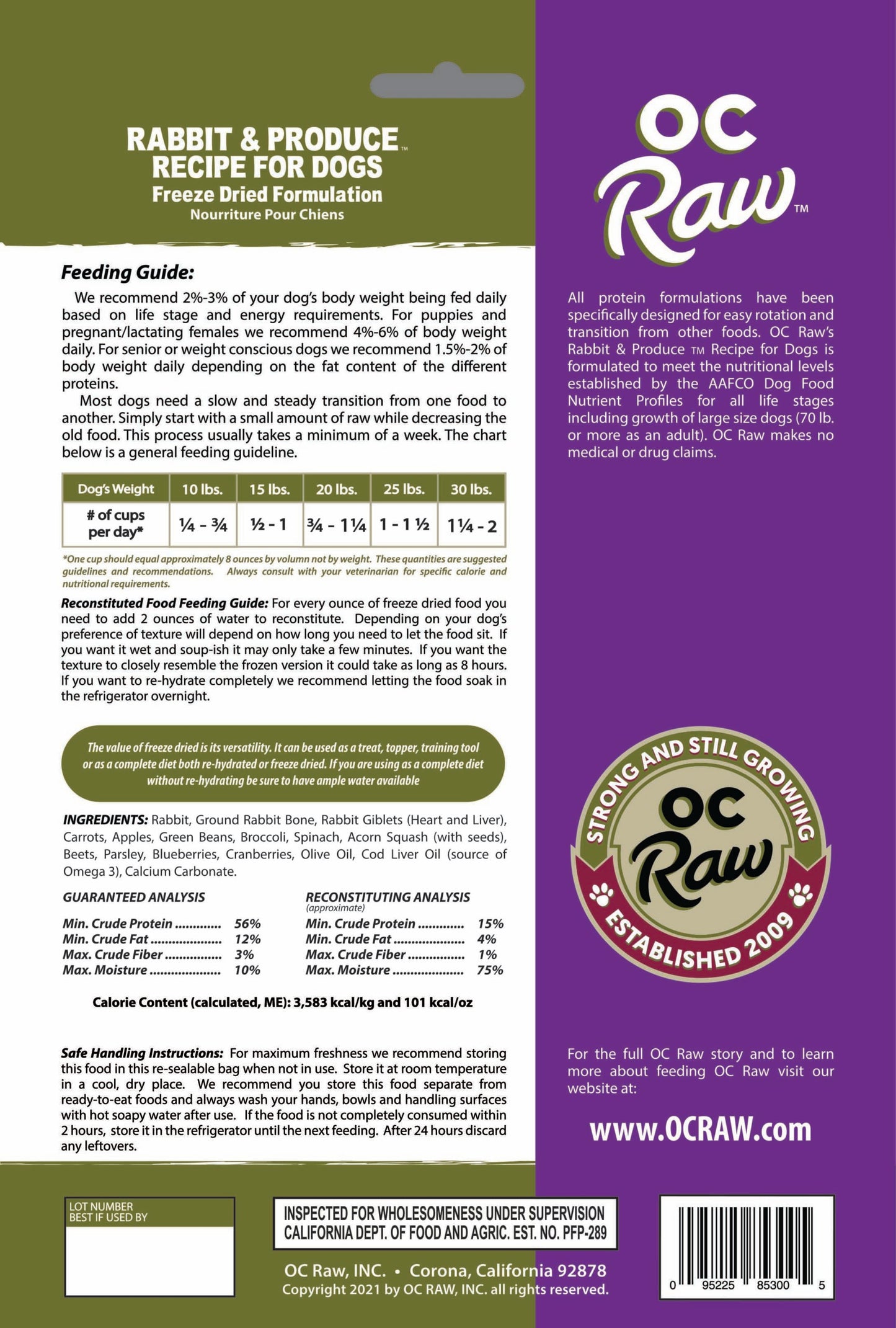 OC Raw Rabbit & Produce Freeze Dried Sliders, Freeze-Dried Raw Dog Food, 14-oz Bag