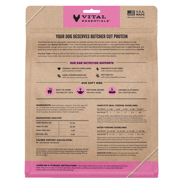 Vital Essentials Quail Soft Nibs Meal or Mixer Freeze-Dried Raw Dog Food, 14-oz Bag