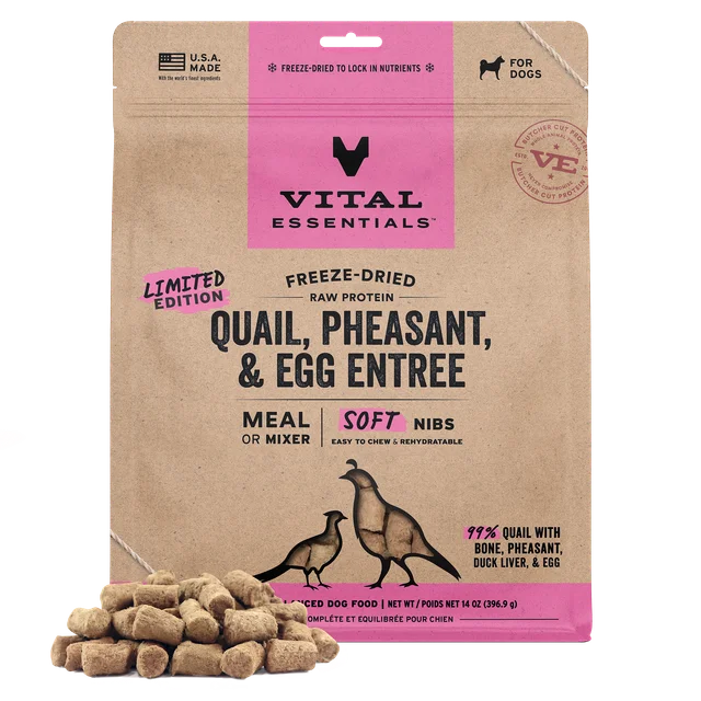 Vital Essentials Quail Soft Nibs Meal or Mixer Freeze-Dried Raw Dog Food, 14-oz Bag
