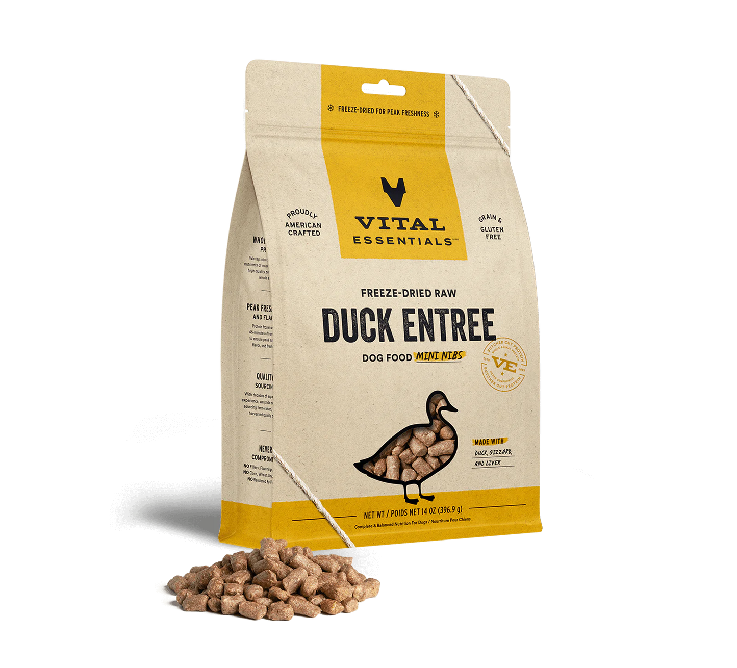 Vital Essentials Duck Mini Nibs 14-oz, Freeze-Dried Dog Food