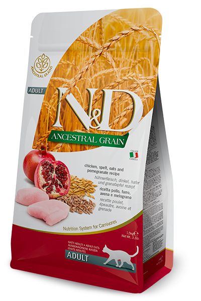 Farmina N&D Ancestral Grain Feline – Chicken and Pomegranate Dry Cat Food, 11-lb Bag