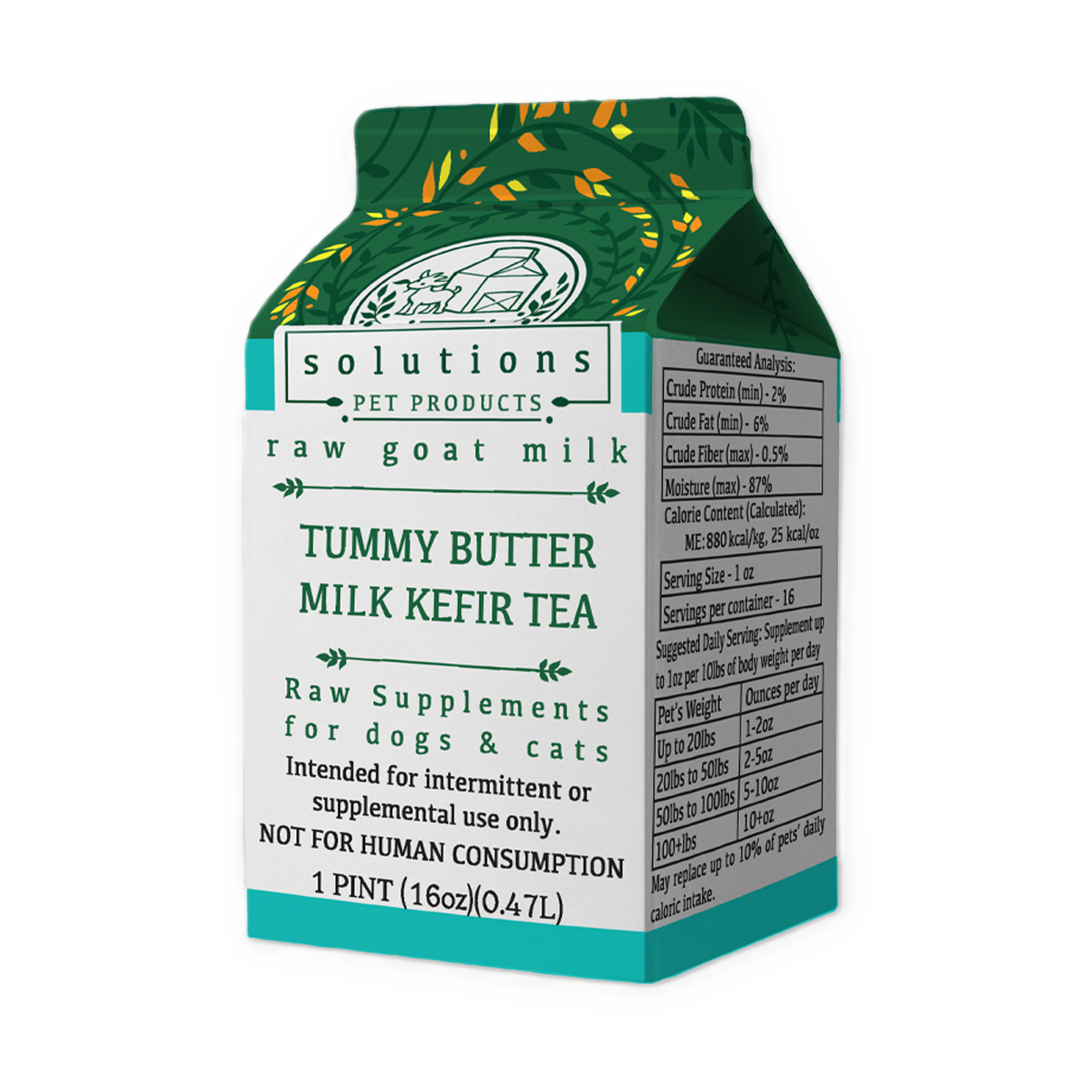 Solutions Pet Products Tummy Butter Kefir Tea, Frozen Raw Goat Milk Supplement
