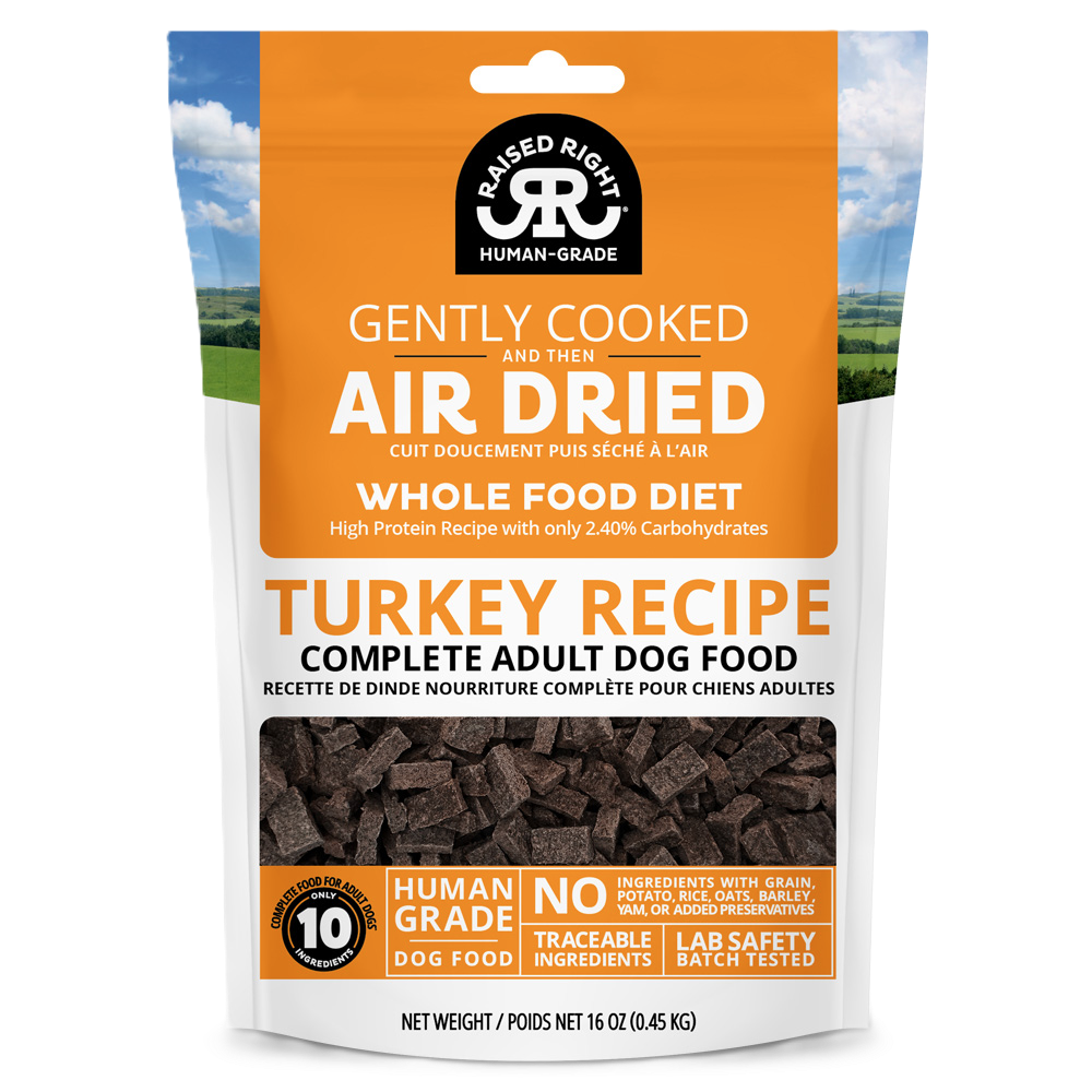 Raised Right Original Turkey Recipe, Air-Dried Gently Cooked Dog Food, 1-lb Bag