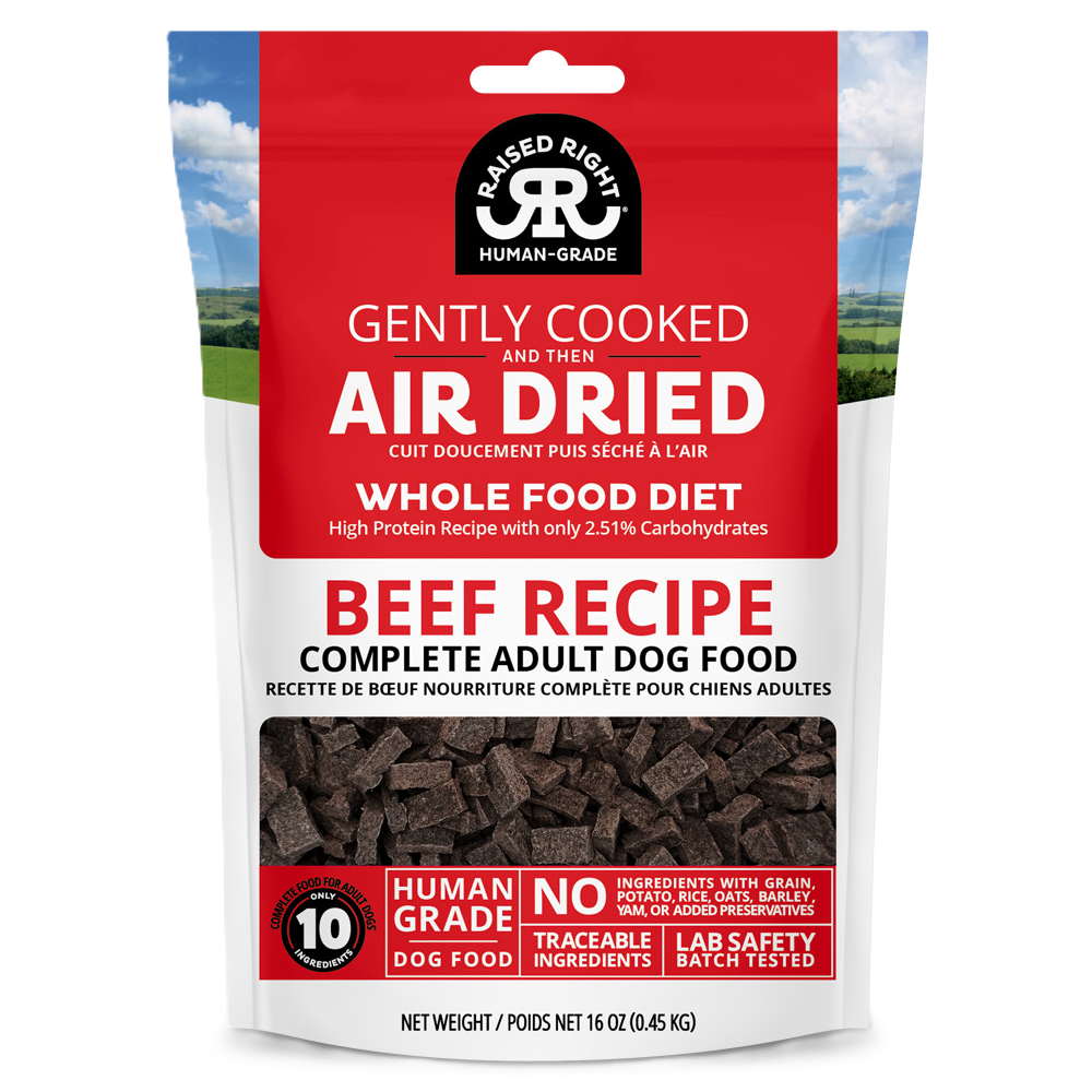 Raised Right Original Beef Recipe, Air-Dried Gently Cooked Dog Food, 1-lb Bag
