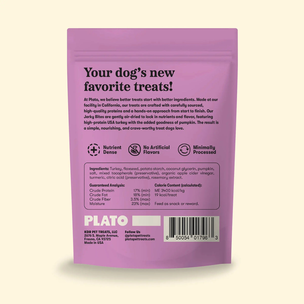 Plato Jerky Bites Turkey with Pumpkin, Dog Treat
