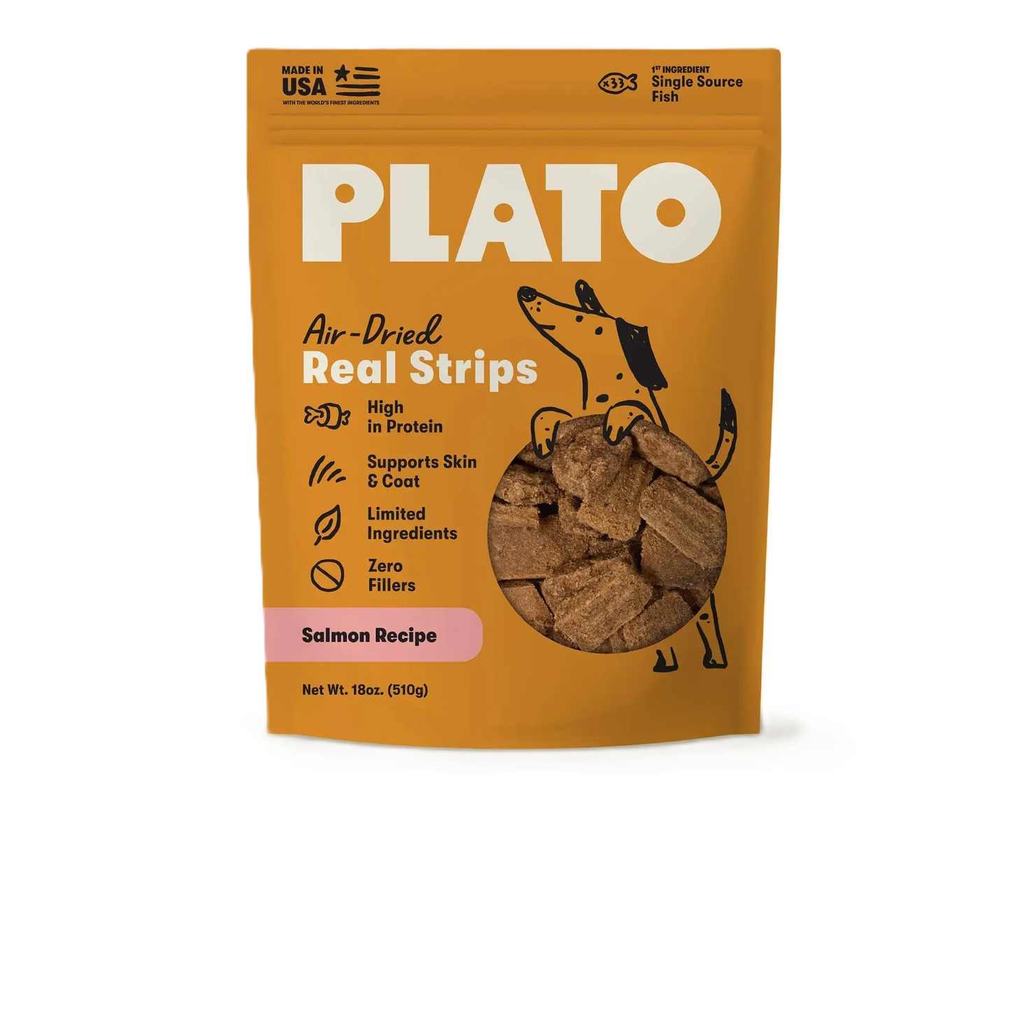 Plato Real Strips Meat Bar Dog Treats, Salmon Recipe