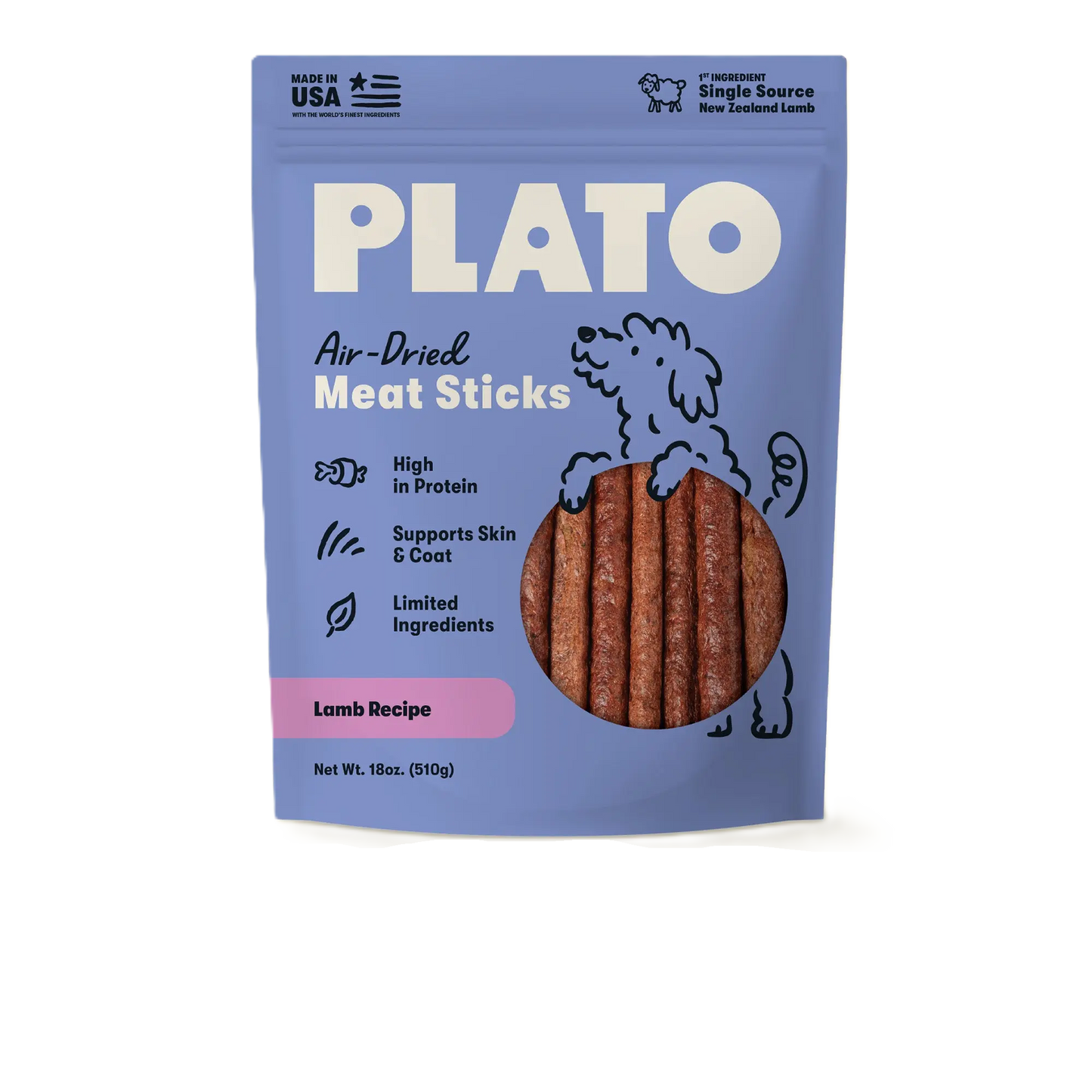 Plato Thinkers Meat Stick Dog Treats, Lamb Recipe