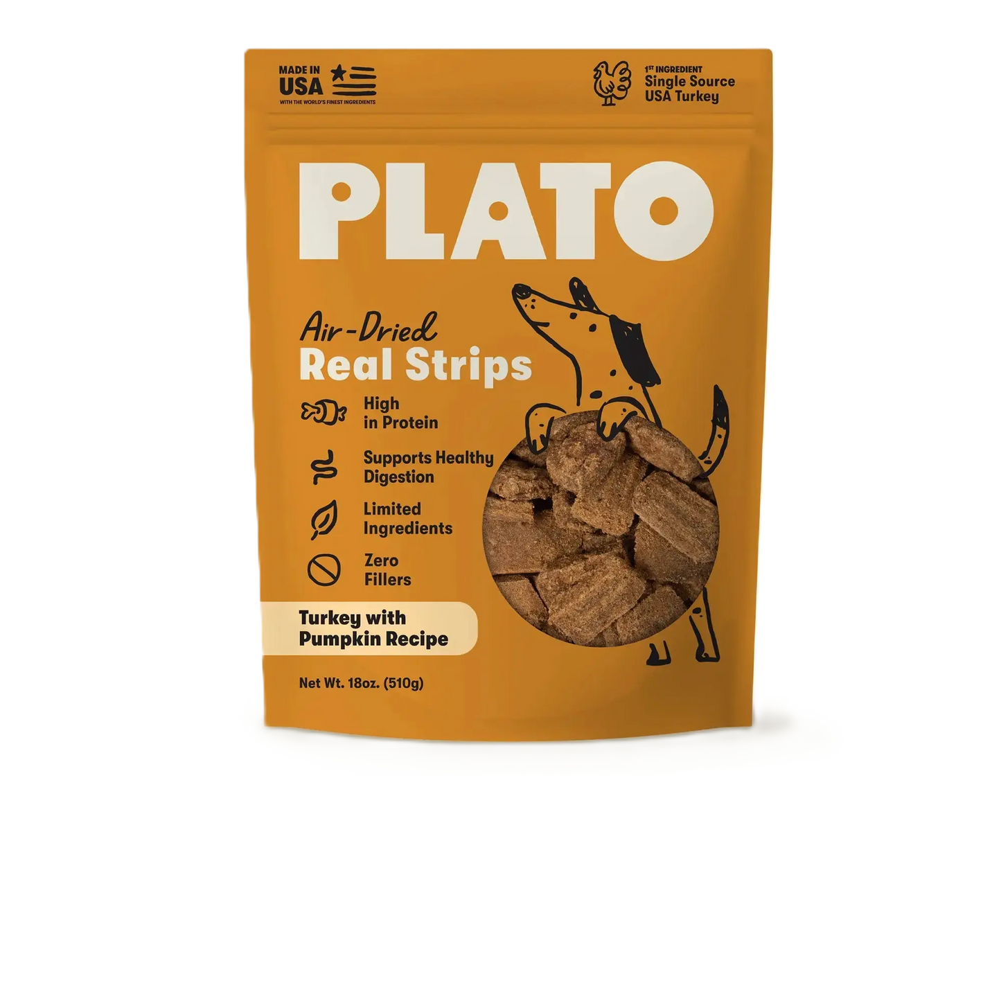 Plato Real Strips Grain Free Meat Bar Dog Treats, Turkey And Pumpkin Recipe
