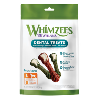 Whimzees Brushzees Dental Care Chews for Dogs, Large 12.7-oz Bag, 6-Count