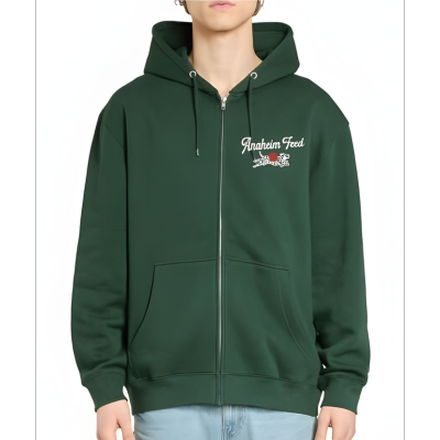 Anaheim Feed green zip-up hoodie for men and women