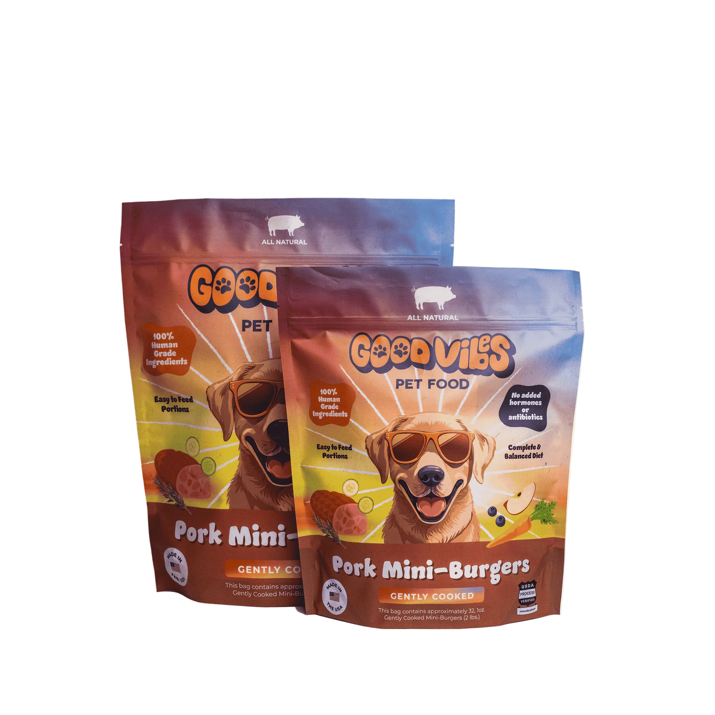 Good Vibes Gently Cooked Pork Mini-Burgers, Frozen Dog Food