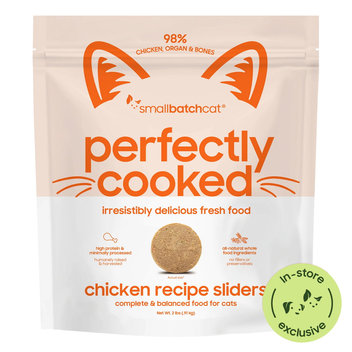 Smallbatch Perfectly Cooked Chicken Sliders, Frozen Cooked Cat Food, 2-lb Bag
