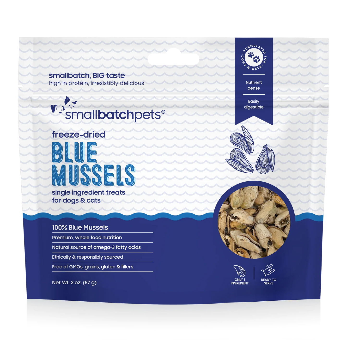 Smallbatch Freeze-Dried Blue Mussels, Dog & Cat Treat, 2-oz Bag