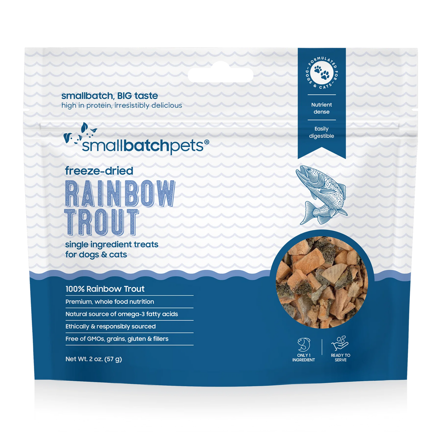 Smallbatch Freeze-Dried Rainbow Trout, Dog & Cat Treat, 2-oz Bag