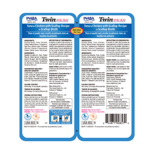 Inaba Twin Packs Tuna & Chicken with Scallop Recipe in Scallop Broth, Wet Cat Food, 2.08-oz Case of 6