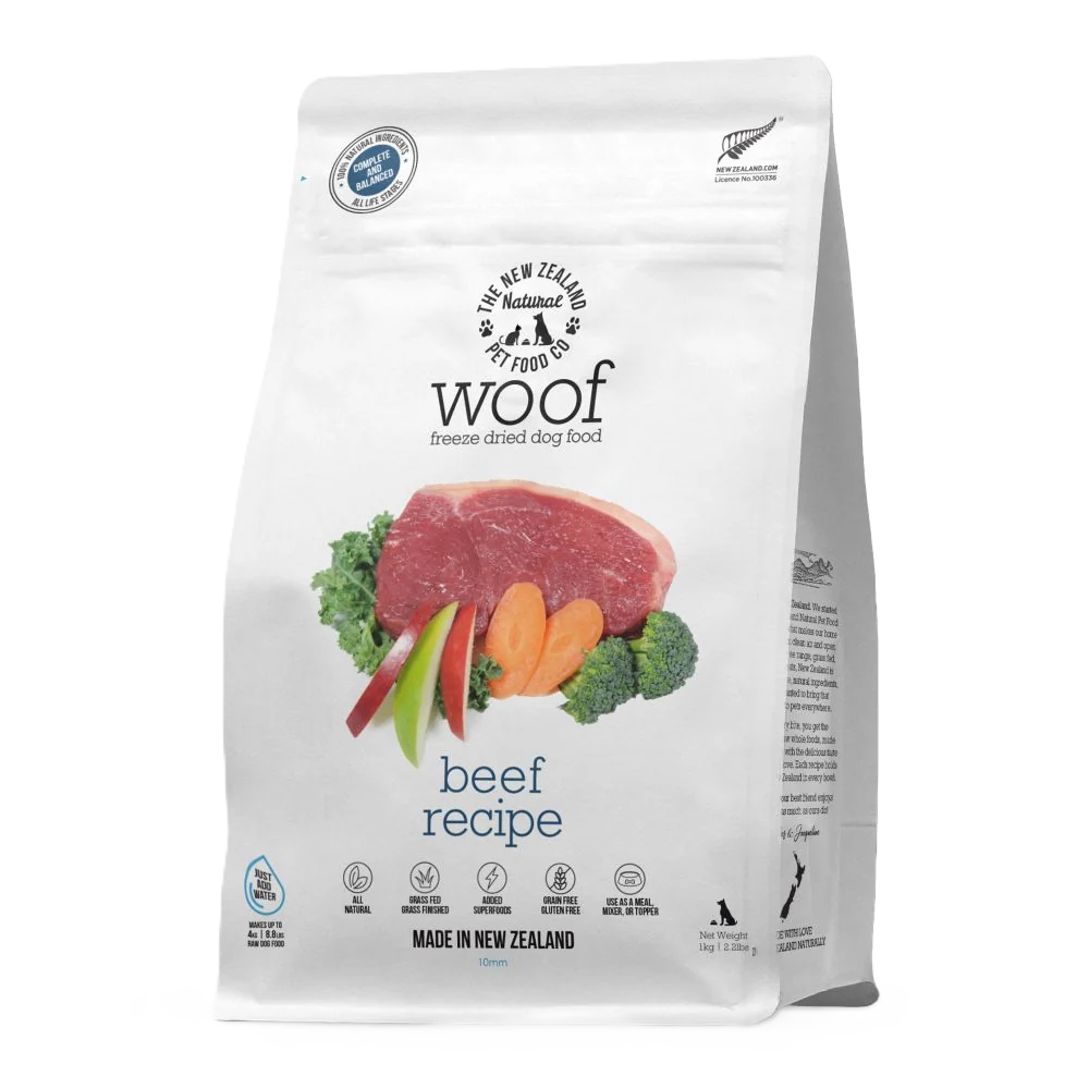 The New Zealand Natural Pet Food Co Woof Beef Recipe, Freeze-Dried Dog Food