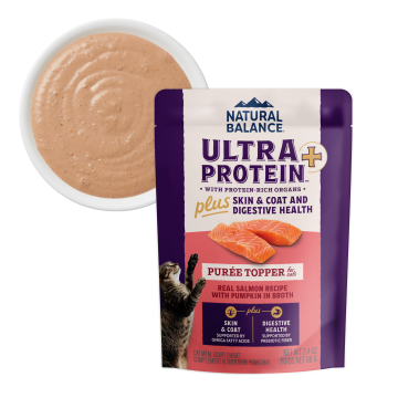 Natural Balance Ultra Protein Plus Skin & Coat and Digestive Health Real Salmon with Pumpkin Puree Topper Recipe, Wet Cat Food, 2.4-oz Case Of 24