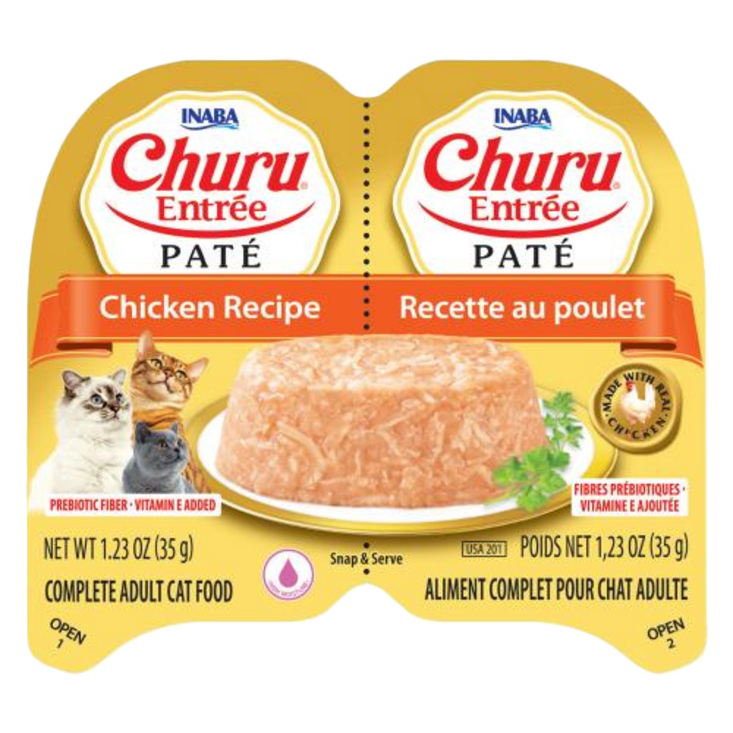 Inaba Twin Cups Churu Entree Pate Chicken Recipe, Wet Cat Food, 1.23-oz Case of 6