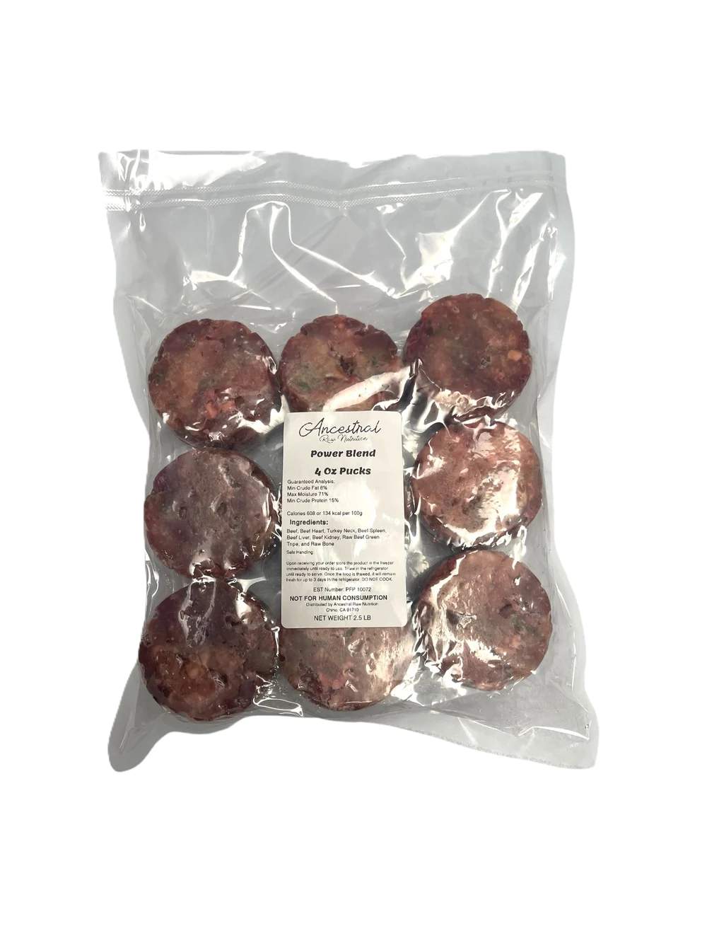 Ancestral Raw Nutrition Power Blend Chunky Grind Pucks, Frozen Raw Dog Food