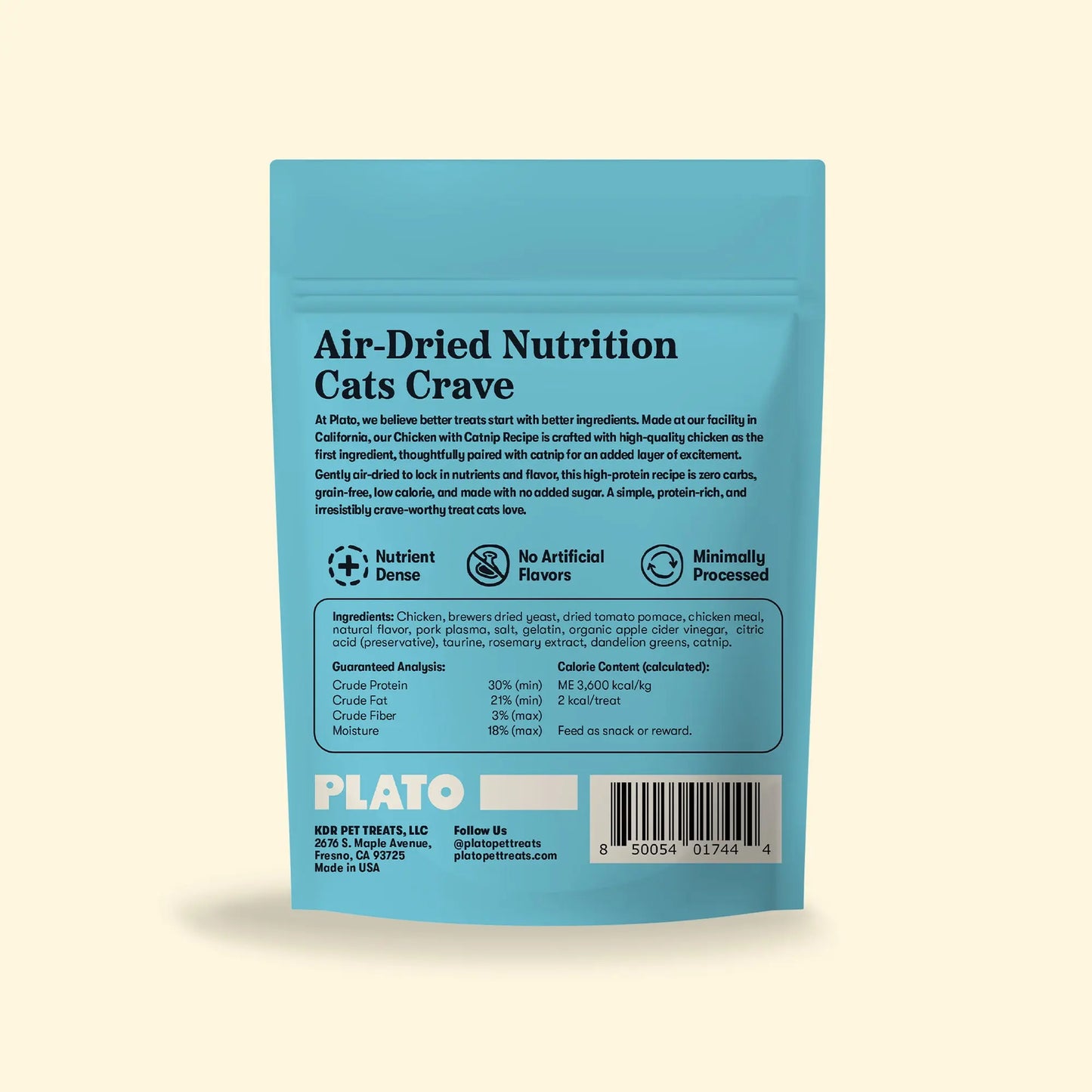 Plato Air-Dried Chicken, Cat Treat, 2.5-oz Bag