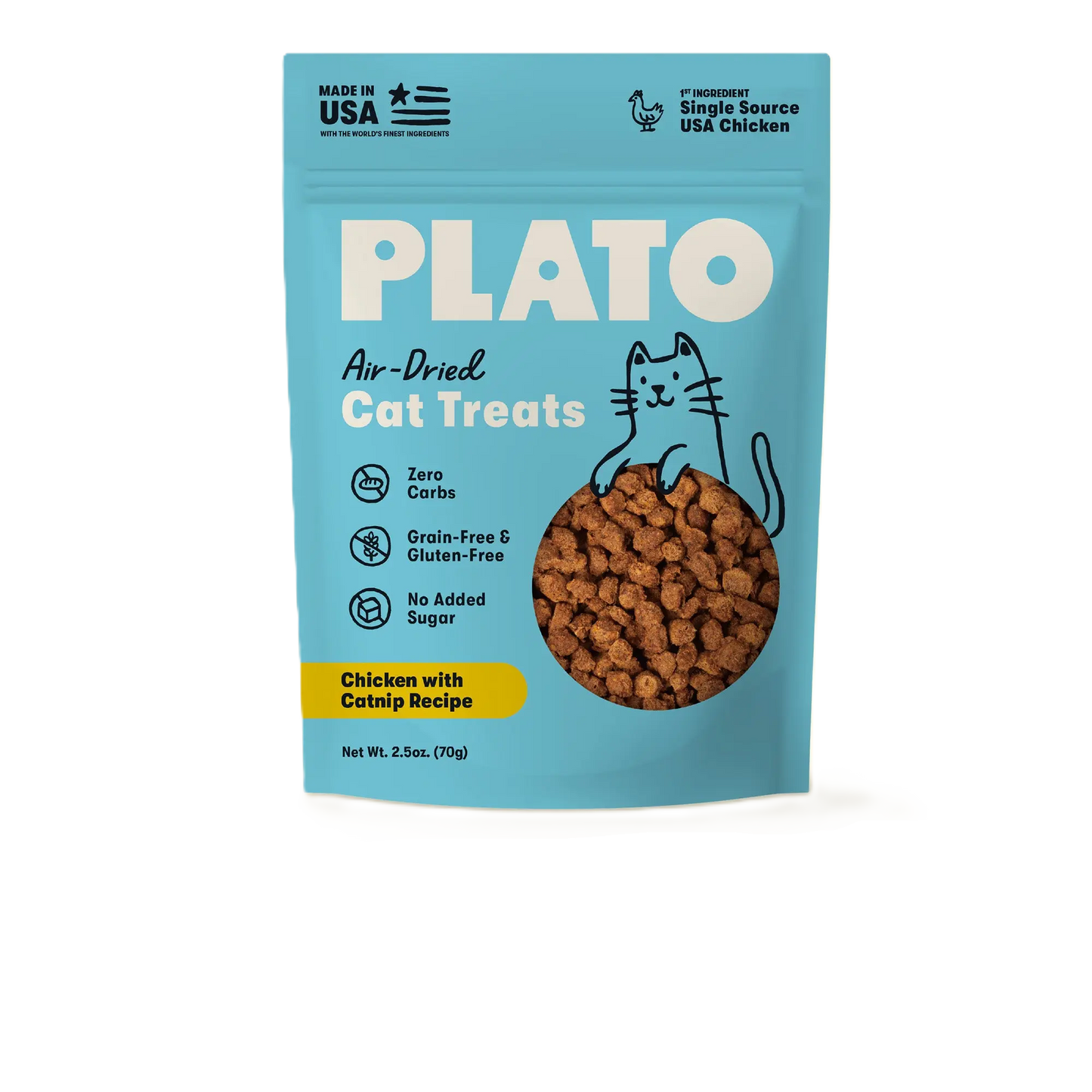 Plato Air-Dried Chicken & Catnip, Cat Treat, 2.5-oz Bag