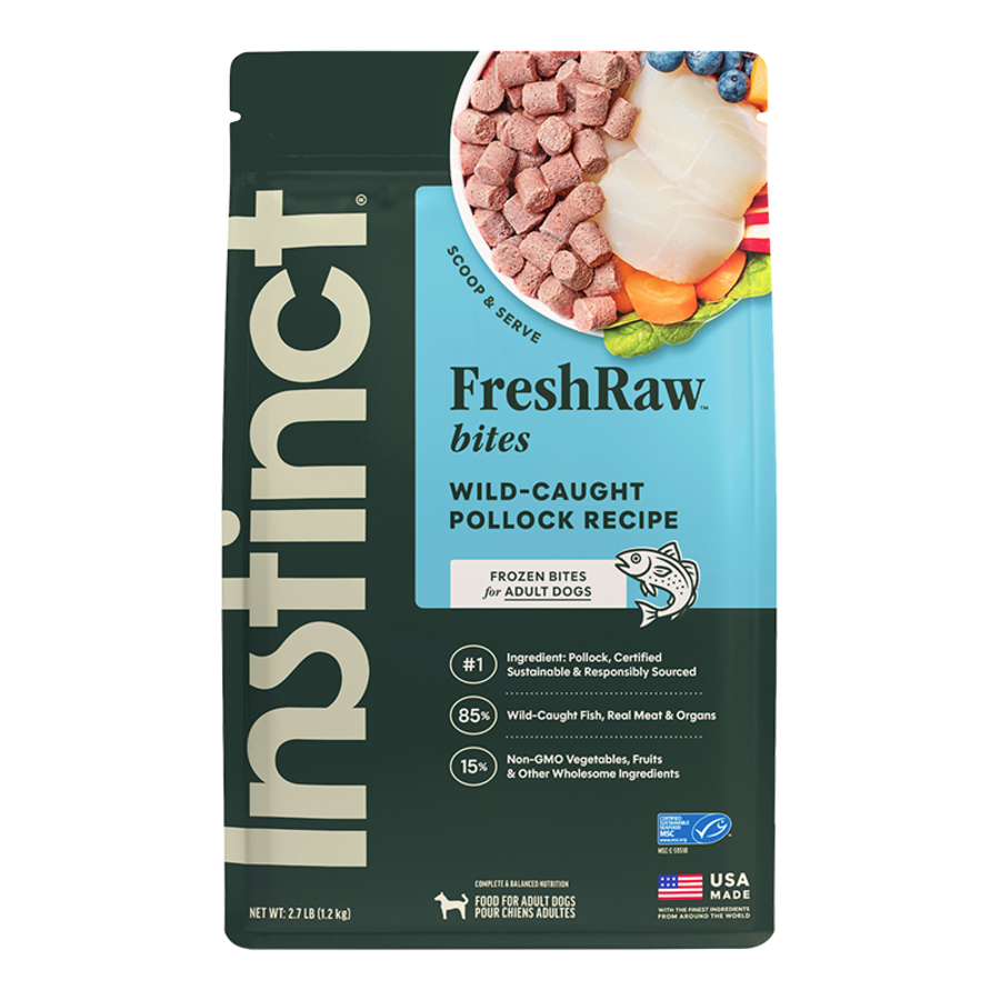 Instinct FreshRaw Bites Wild-Caught Pollock Recipe Dog Food, Frozen Raw Dog Food, Bag