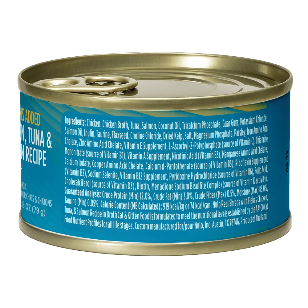 Nulo Real Shreds with Flakes Chicken, Tuna & Salmon Recipe, Wet Cat Food, 2.8-oz Case Of 12