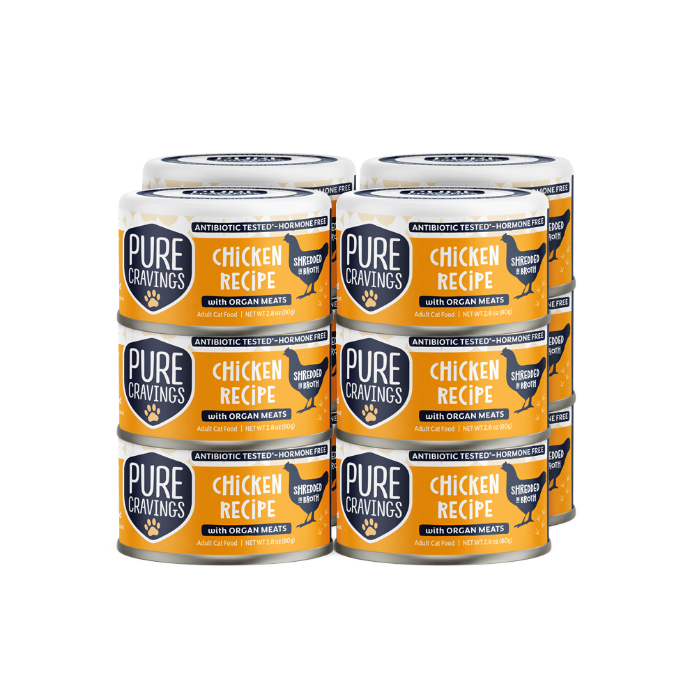 Pure Cravings Chicken Recipe Shredded in Broth, Wet Cat Food, 3-oz Case of 12