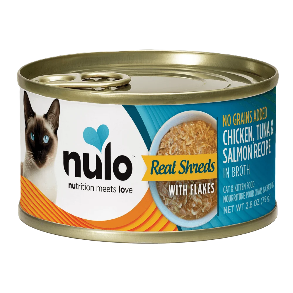 Nulo Real Shreds with Flakes Chicken, Tuna & Salmon Recipe, Wet Cat Food, 2.8-oz Case Of 12