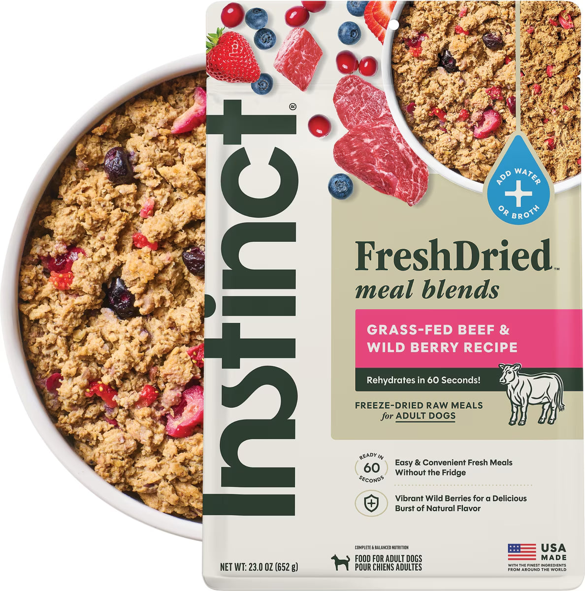 Instinct FreshDried Meal Blends Grain-Free Raw Beef & Wild Berries Blend, Freeze-Dried Dog Food