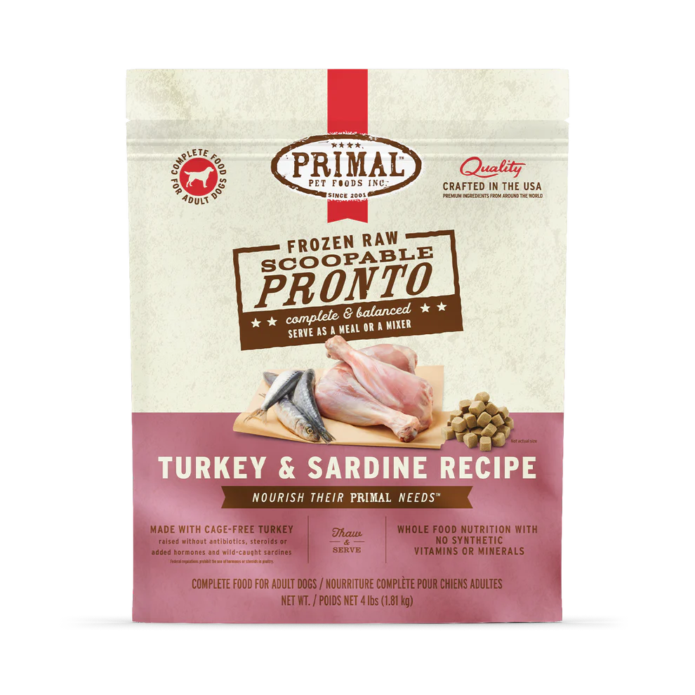 Primal Frozen Raw Pronto Turkey & Sardine Dog Food, 4-lb Bag
