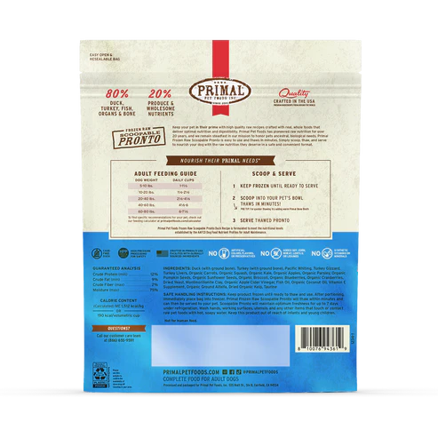 Primal Frozen Raw Pronto Duck Dog Food, 4-lb Bag