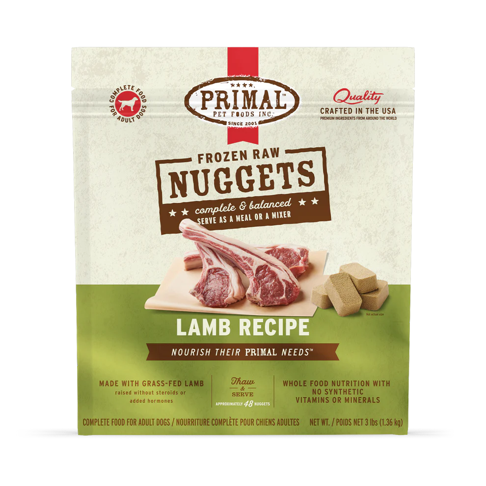 Primal Frozen Raw Lamb Dog Food, 3-lb Nuggets