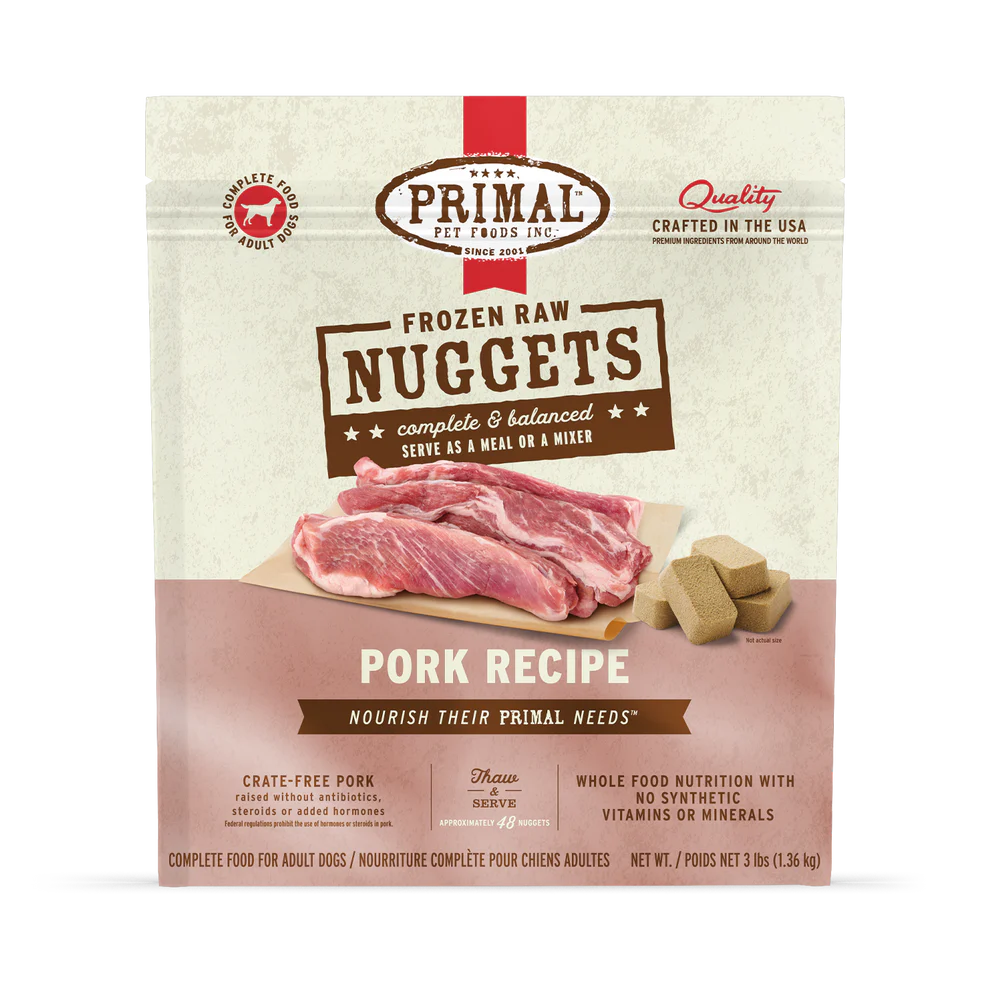 Primal Frozen Raw Pork Dog Food, 3-lb Nuggets