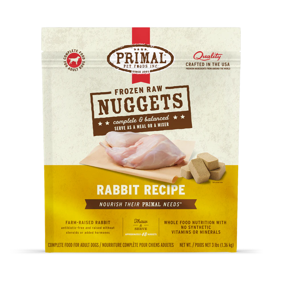 Primal Frozen Raw Nuggets Rabbit Dog Food, 3-lb Nuggets