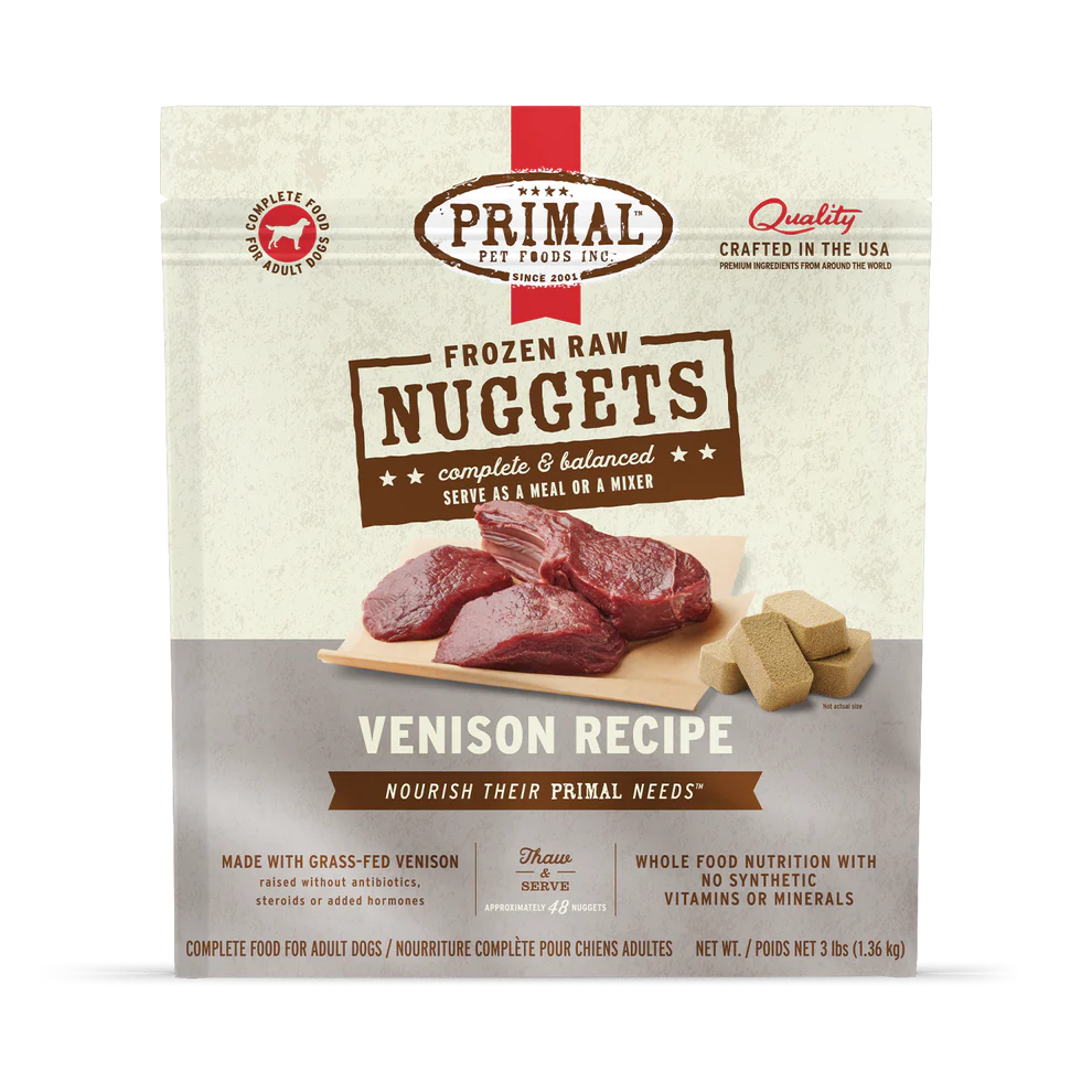 Primal Frozen Raw Venison Dog Food, 3-lb Nuggets