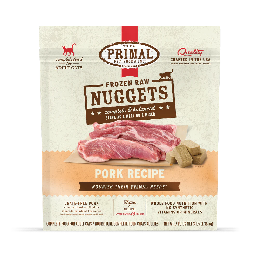 Primal Frozen Raw Nuggets Pork Cat Food, 3-lb Bag