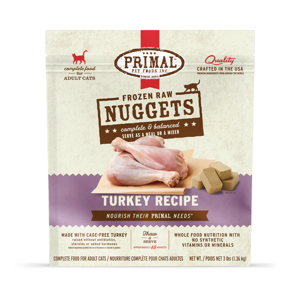 Primal Frozen Raw Nuggets Turkey Cat Food, 3-lb Bag