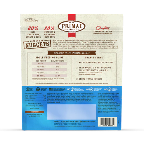 Primal Frozen Raw Nuggets Dog Food, Duck Recipe