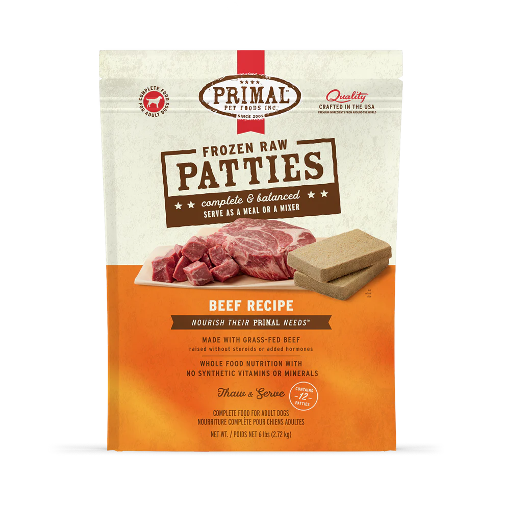 Primal Frozen Raw Beef Dog Food, Patties