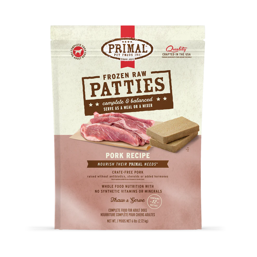Primal Frozen Raw Pork Dog Food, Patties