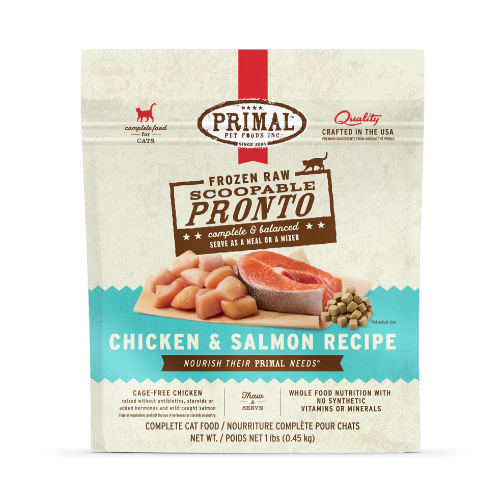 Primal Pronto Frozen Raw Cat Food, Chicken and Salmon, 1-lb Bag