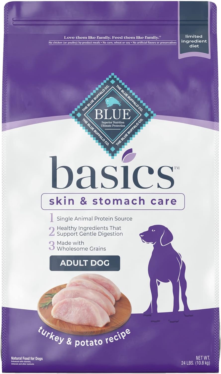 Blue Buffalo Basics Grain-Free Skin Stomach Care, Turkey Potato Recipe Dry Dog Food