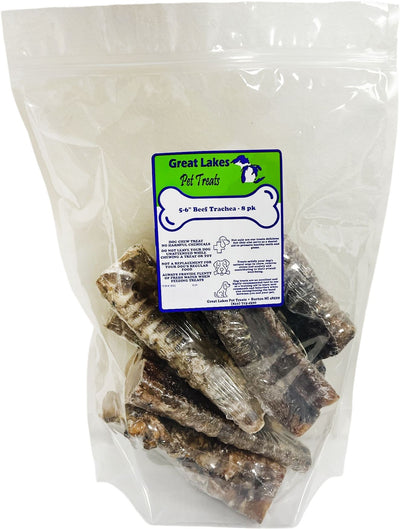 Great Lakes Pet Treats 5-6 Inch Beef Trachea 8-Pack, Dog Chew
