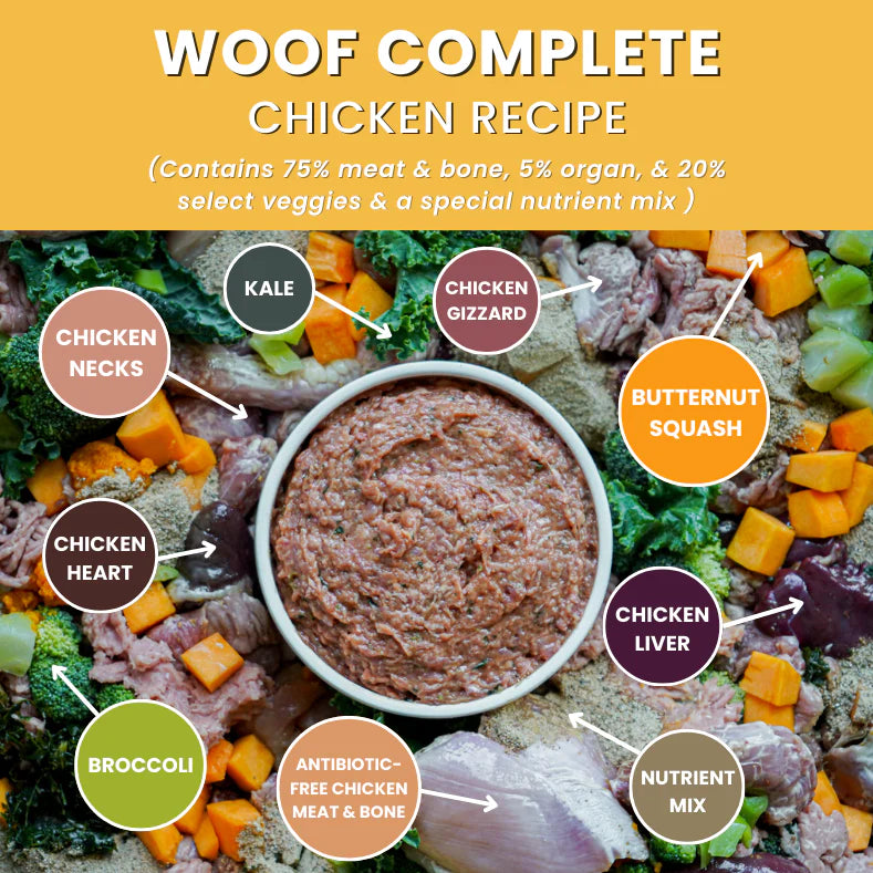 Oma's Pride Woof Complete Dog Chicken Recipe, Frozen Raw Dog Food