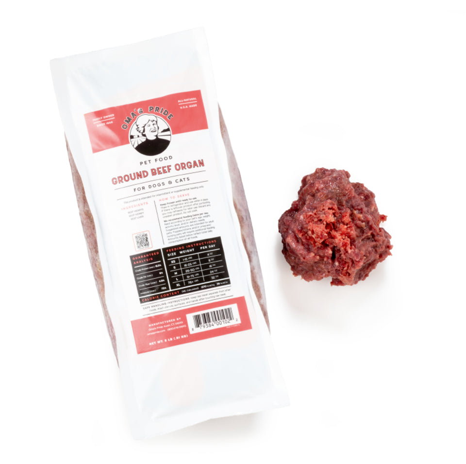 Oma's Pride Ground Beef Organ Meat, Frozen Pet Supplement, 1-lb Pouch