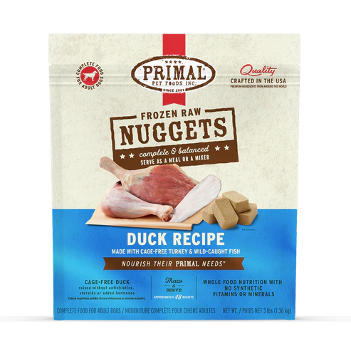 Primal Frozen Raw Nuggets Dog Food, Duck Recipe