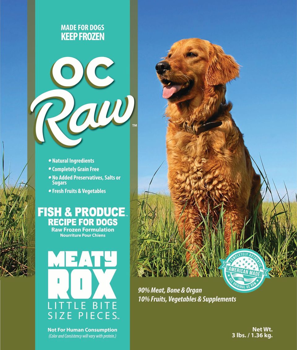 OC Raw Dog Fish & Produce Meaty Rox, Frozen Raw Dog Food, 3-lb Bag